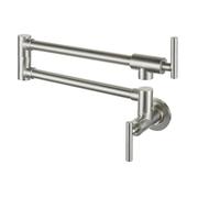 Pot Filler Double Joint Spout Folding Stretchable Swing Arm Wall Black Kitchen Faucet Single Hole Two Handle with Flow Control(Brushed Nickel)