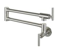 Pot Filler Double Joint Spout Folding Stretchable Swing Arm Wall Black Kitchen Faucet Single Hole Two Handle with Flow Control(Brushed Gold)