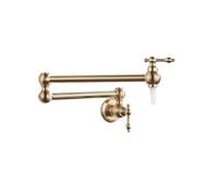 Pot Filler Double Joint Spout Folding Stretchable Swing Arm Wall Brass Kitchen Faucet Single Hole Two Handle Sink with Flow Control(Brushed Gold B)