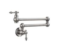 Pot Filler Double Joint Spout Folding Stretchable Swing Arm Wall Brass Kitchen Faucet Single Hole Two Handle Sink with Flow Control(Brushed B)