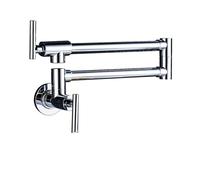 Pot Filler Double Joint Spout Folding Stretchable Swing Arm Wall Brass Kitchen Faucet Single Hole Two Handle Sink with Flow Control(Chrome C)