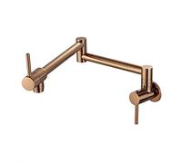 Pot Filler Faucet, All-Copper Single Cold Kitchen, 360° Rotating Folding into The Wall Type Sink, Double Switch 1 Hole Tap,Brushed Gold(Rose Gold)