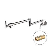 Pot Filler Faucet Brass Single Cold Water Kitchen Faucets Commercial Kitchen Sink Tap Folding Stretchable Double Joint Swing Arms Single Hole Two Handles Wall Mount,Black