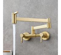 Pot Filler Faucet Brass, Wall Mounted Kitchen Sink Faucets 6 Inch 2 Holes, Folding Kitchen Faucet with Double Joint Swing Arm, Hot and Cold Water Mixer Tap,Black,butto，Brushed，Brushed Gold-A