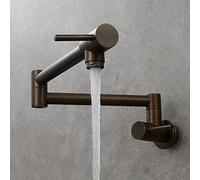 Pot Filler Faucet, Copper Rotating Folding Kitchen, into The Wall Single Cold Sink, Double Handles 1 Hole Tap with Joint Swing Arms,B(G)