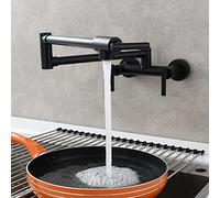 Pot Filler Faucet for Both Hot Cold Water Mixer Tap, Folding Kitchen Faucet, Wall Mount Commercial Restaurant Sink Faucet, Brass 3 Handles 2 Hole Double Joint Swing Arm Kitchen Faucets,Black