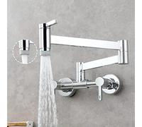 Pot Filler Faucet, Hot Cold Water Mixer Tap, Dual Function Folding Kitchen Faucet, Wall Mount Commercial Restaurant Sink Faucet, Brass 3 Handles 2 Hole Double Joint Swing Arm Kitchen Faucets,Chrome