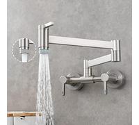 Pot Filler Faucet, Hot Cold Water Mixer Tap, Dual Function Folding Kitchen Faucet, Wall Mount Commercial Restaurant Sink Faucet, Brass 3 Handles 2 Hole Double Joint Swing Arm Kitchen Faucets,Chrome