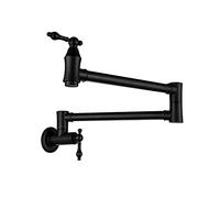 Pot Filler Faucet Single Cold Water Kitchen Faucet Commercial Brass Kitchen Sink Tap Folding Stretchable Double Joint Swing Arms Wall Mount Sink Faucets Two Handles Chrome(Matt Black)