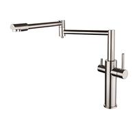 Pot Filler Faucet, Swivel Folding Kitchen Faucet with Drinking Water Filter Tap, Brass Dual Handle Cold and Hot Kitchen Mixer Mixer Tap, Brushed Nickel,Tall (Color : Tall)