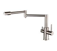 Pot Filler Faucet, Swivel Folding Kitchen Faucet with Drinking Water Filter Tap, Brass Dual Handle Cold and Hot Kitchen Mixer Mixer Tap, Brushed Nickel,Tall (Color : Short)