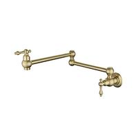Pot Filler Faucet Wall Mount Brass Kitchen Faucet Folding Stretchable Double Joint Kitchen Sink Faucet Antique Double Single Cold Kitchen Mixer Tap,Black(Brushed Gold)