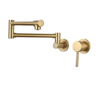 Pot Filler Faucet, Wall Mount Kitchen Faucet with Double Joint Swing Arms, 360° Swivel Folding Kitchen Sink Faucet Brass Single Handle Hot and Cold Kitchen Mixer Tap,Brushed Gold