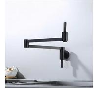 Pot Filler Faucet,Wall Mount Solid Brass Double Joint Swing Arm Folding Kitchen Faucets,Cold Water Single Hole 2 Handles Sink Faucet,Black, Faucet