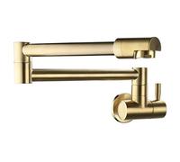 Pot Filler Faucet Wall Mounted, Brass Single Cold Kitchen 360° Swivel Folding Kitchen Sink Faucet with Double Joint Swing Arm, Single Handle Faucet,Black,Brushed Gold