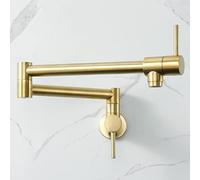 Pot Filler Folding Faucets,Wall Mount Pot Filler Kitchen Faucet Solid Brass,Swing Arm Folding Brushed Gold Modern Kitchen Sink Faucet Folding Stretchable with Single Hole Two Handles