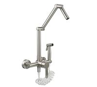 Pot Filler Folding Kitchen Faucet with Sprayer, Wall Mount Brass Kitchen Sink Modern Single Handle Retractable Kitchen Mixer Tap with Three Swing Arm,Black (Color : Brushed)