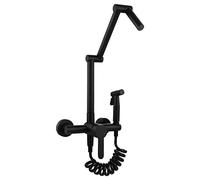 Pot Filler Folding Kitchen Faucet with Sprayer, Wall Mount Brass Kitchen Sink Modern Single Handle Retractable Kitchen Mixer Tap with Three Swing Arm,Black (Color : Brushed)