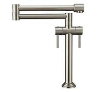 Pot Filler Solid Brass Deck Mount Sink Faucet with Double Swing Arm, Dual Handle Hot and Cold Water Kitchen Mixer Tap,Gold-Brushed Nickel-A