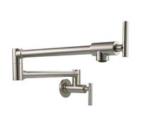 Pot Filler Wall Mount, Double Joint Swing Arm Folding Kitchen Faucets, Single Hole 2 Handle Solid Brass,Orb(Brushed Nickel)