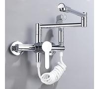 Pot Filler Wall Mount Kitchen Faucet with Sprayer, Brass Stretchable Double Joint Swing Arms Kitchen Sink Single Handle Hot and Cold Mixer Tap,Black