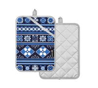 Pot Holder Bordered Flower Electric Blue Potholders With Pockets Oven Mitts 2 Pack