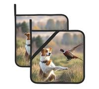 Pot Holder Set of 2 Heat Resistant PotHolder Dog Catching Pheasant Oven Hot Pads Washable Potholders for Kitchen Square Trivet with Hanging Loops Hot Mats for BBQ Baking 20 CM X 20 CM