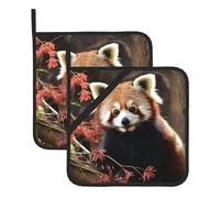 Pot Holder Set of 2 Heat Resistant PotHolder Red Pandas Oven Hot Pads Washable Potholders for Kitchen Square Trivet with Hanging Loops Hot Mats for BBQ Baking 20 CM X 20 CM