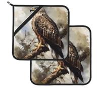 Pot Holder Set of 2 Heat Resistant Potholders Kitchen Trivets with Hanging Loops Hawk Sitting in The Tree Pot Holders Washable Oven Hot Pads for Cooking Baking Oven BBQ
