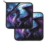 Pot Holder Set of 2 Heat Resistant Potholders Purple Dragon Purple Moon Pot Holders Non Slip Kitchen Trivets Cooking Hot Potholder Washable Oven Mitts Oven Hot Pads for Kitchen Baking BBQ