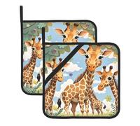 Pot holder Sets 2 Pack Heat Resistant Pot Holders for Kitchen Cute Wild Cartoon Giraffes Potholder with Hanging Loops Washable Oven Hot Pads Terry Cloth Hot Pat for BBQ