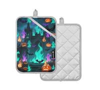 Pot Holders For Kitchen Halloween Terrifying Green Fire Potholder With Pockets Oven Pad 2 Pack