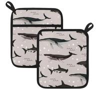 Pot Holders for Kitchen, Marine Species Pattern Whales Sharks 2PCS Pot Holder Kitchen Heat Resistant Potholder for Microwave Cooking Baking Oven End Dishes and BBQ