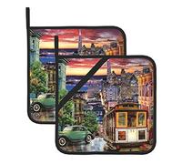 Pot Holders for Kitchen Sets of 2,San Francisco Printed Heat Resistant Non-Slip Hot Pads for Kitchen Cooking Baking BBQ Potholders with Pockets