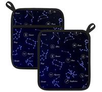 Pot Holders for Kitchen, Twelve Constellations in the Night Sky 2PCS Pot Holder Kitchen Heat Resistant Potholder for Microwave Cooking Baking Oven End Dishes and BBQ