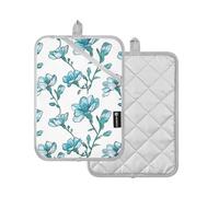 Pot Holders Kitchen Fashion Hand-drawn Freesia Cyan Potholders With Pockets Oven Mitts 2 Pack