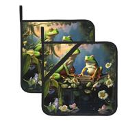 Pot Holders Set of 2 Heat Resistant & Non Slip Potholders,Cotton Potholer with Pocket Kitchen Hot Potholders Many Frogs Sing on The Branches Hot Pad Oven Mitts Trivet for Baking Cooking