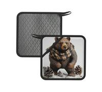 Pot Holders Set of 2 Heat Resistant Oven Hot Pads Rustic Lodge Bear Pot Holders Soft Cotton Lining Potholders Non-Slip Kitchen Potholders for Cooking Oven BBQ Baking Kitchen Accessories