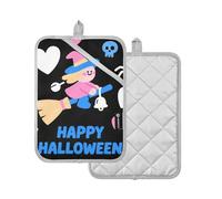 Pot Holders Sets Halloween Witch Heart Black Blue Potholders With Pocket Oven Pad 2 Pack