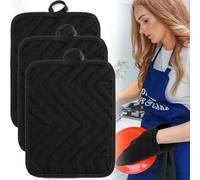 Pot Holders with Pocket, 3 Pcs Black Double Oven Gloves, Cotton Heat Resistant Potholder, Durable Insulated, Thick & Safe, Protection of Hands from Hot Utensils 7''x9''