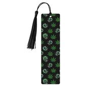 Pot Leaf WeedLeaf Skull Smoking Wooden Bookmark with Tassel Book Lover Reading Accessory 4.6x1.2 inch