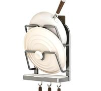 Pot Lid Holder - 23.3 x 8.1 x 7.4 cm, Carbon Steel No Drilling Pot Lid Stand with Tray, Kitchen Storage | Mitt Spoon Chopping Board Baking Tray Utensil Kitchen Oven Stove Sp