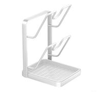 Pot Lid Organizer Rack, Pot Lid Holder for Kitchen Countertop with Spoon Rest Function, Grey PP and Carbon Steel Pot Cover Organizer(White)