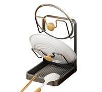 Pot Lid Organizer With Drain Tray, Pots Lids Holder While Cooking, Kitchen Pot Lid Storage Rack, U Shaped Groove Cutting Board Holder For Kitchen Storage Pots And Pans