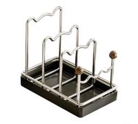 Pot Lid Organizer with Removable Drip Tray | Stainless Steel Kitchen Storage Rack for Cutting Boards and Plates | Stable Wave Slot Design | Space Saving Countertop