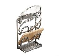 Pot Lid Organizer With Spoon Rest, Holds Two Pot Lids And Cooking Utensils, Space Saving Carbon Steel Kitchen Holder For Tidy And Functional Counters(C)