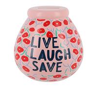 Pot Of Dreams Ceramic Money Pot Smash Money Box Savings Jar - Live Laugh Save Fund