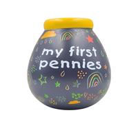 Pot of Dreams Hand Painted My First Pennies Save And Smash Handcrafted Dark Blue Color Ceramic Money Box Piggy Bank | Perfect Decorative Gift and Saving for First Salary Saving & Pennie