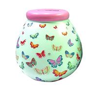 Pot of Dreams Multicolor Butterflies Save And Smash Handcrafted Green Color Ceramic Money Box Piggy Bank Perfect Decorative Gift for Centrepiece living room & Bedroom and Saving for Family Vacation