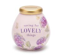 Pot of Dreams “Saving for Lovely Things” Ceramic Money Box - Hand Painted Pink Floral Piggy Bank, Smash to Open Savings Pot, Gift Idea for Women & Girls